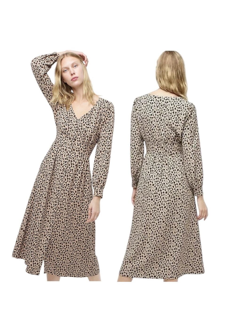 New JCREW Button Front Midi Dress A-Line Leopard Cabincore Brunch Tea Boho 10